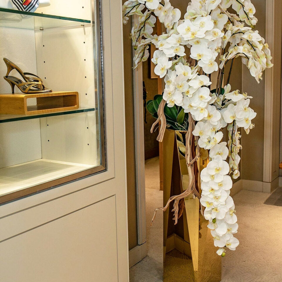 Cascading Phalaenopsis Orchids in Golden Prism Planter – Evervale