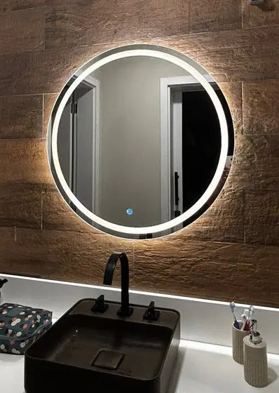 Round FROSTED Mirror with LED Lighting and Touch Screen Button – Evervale