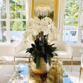 Delaney Vase in Gold with Multiple Phalaenopsis Orchid Stems and Succulents – Evervale