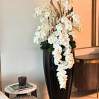 Glossy Black San Jose Vase with Cascading White Orchids – Evervale