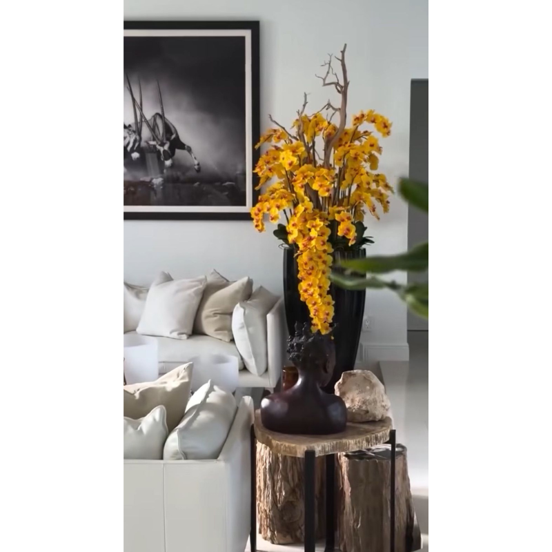 San Jose Vase in Glossy Black with hanging yellow orchids – Evervale