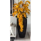 San Jose Vase in Glossy Black with hanging yellow orchids – Evervale