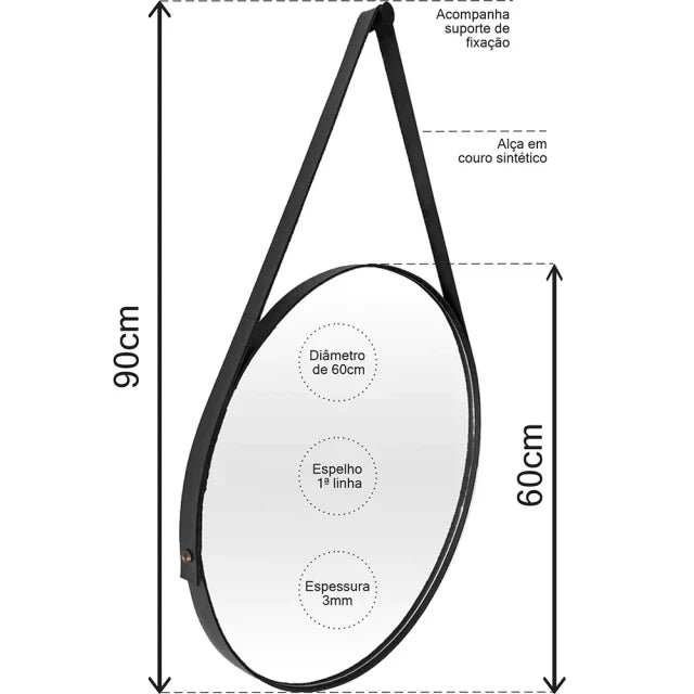 Adnet Leather Mirror 50 cm + Bracket – Evervale