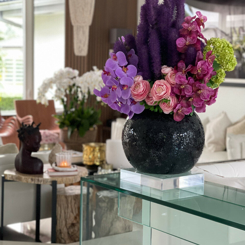Black Mosaic Vase with Liatris and Orchids – Evervale