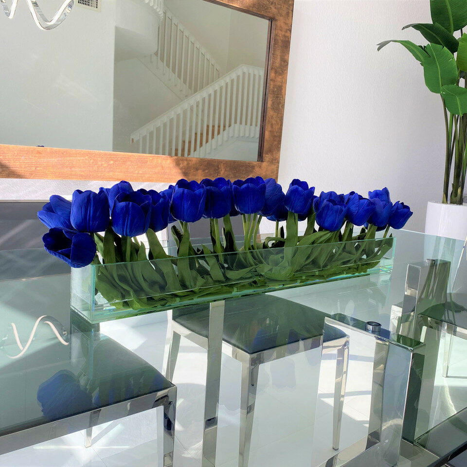 Modern Glass Vase with Blue Tulips – Evervale