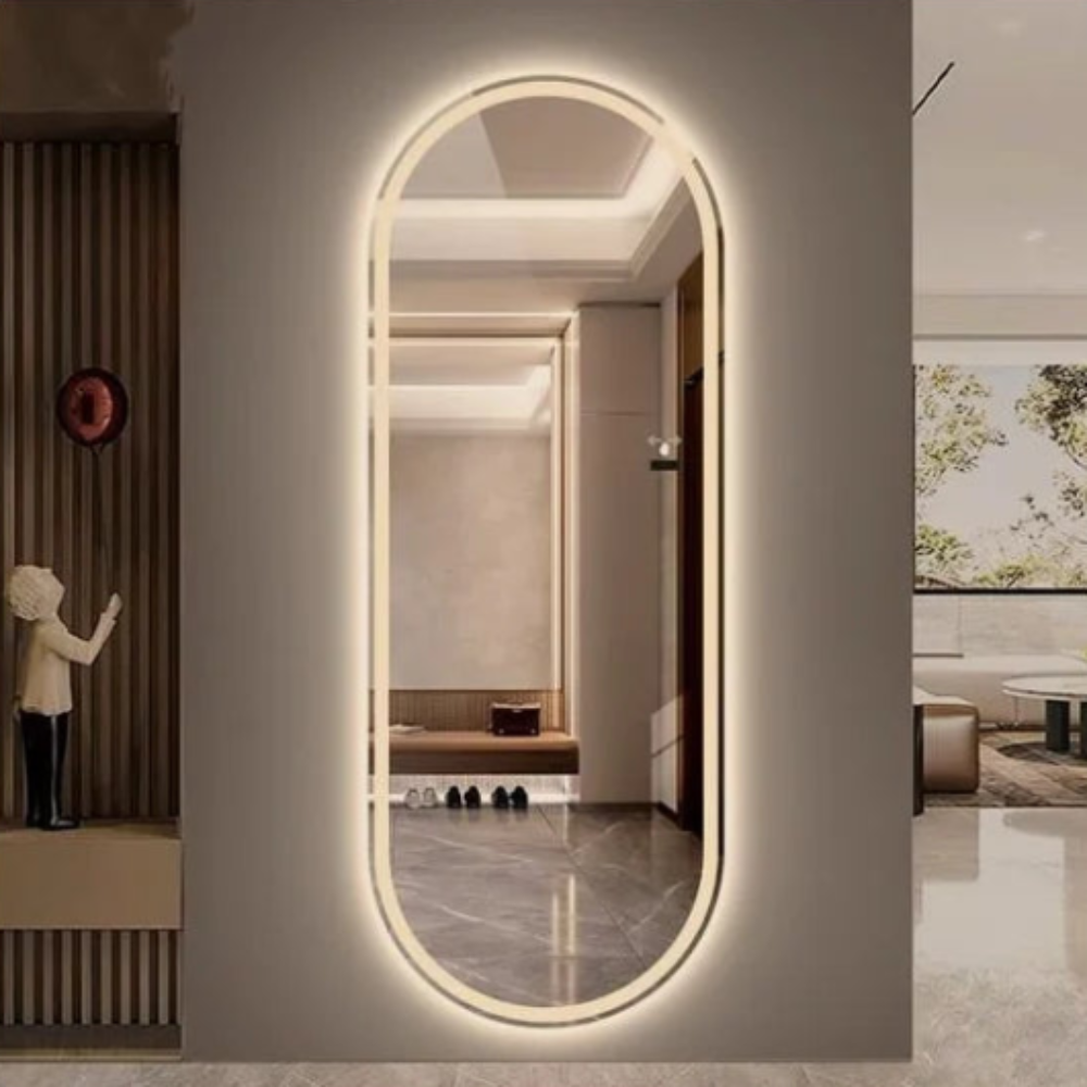 Frosted Oval Mirror with Warm LED - 60 × 150 cm Woodglass Oval – Evervale