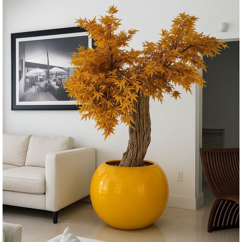 Bright Yellow Globe Vase with Japanese Maple Tree – Evervale