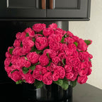 Dark Pink English Roses in Black Glass Vase – Evervale