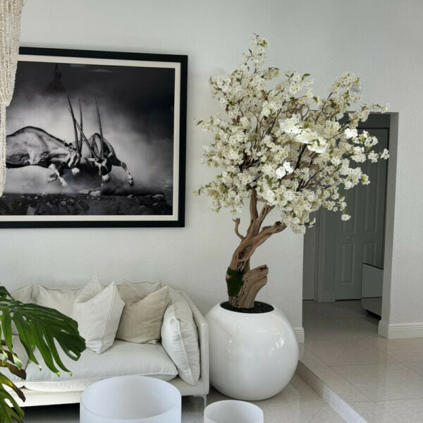Personalized Cherry Blossom Tree in Glossy White Globe Vase – Evervale