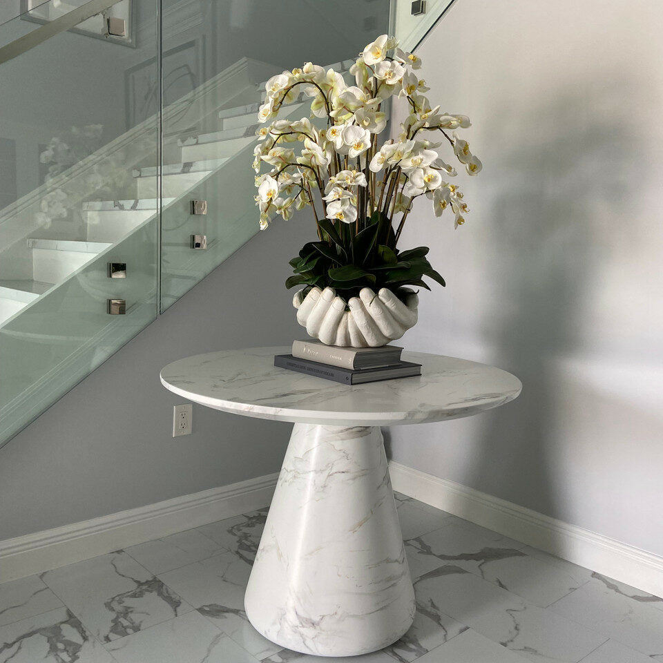 White Phalaenopsis Orchids in Open Hands Sculpture Pot – Evervale