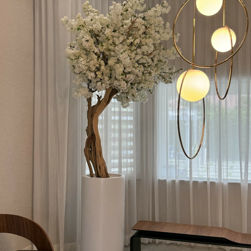 Matte Beige St. Tropez Vase with White Cherry Blossom Tree – Evervale