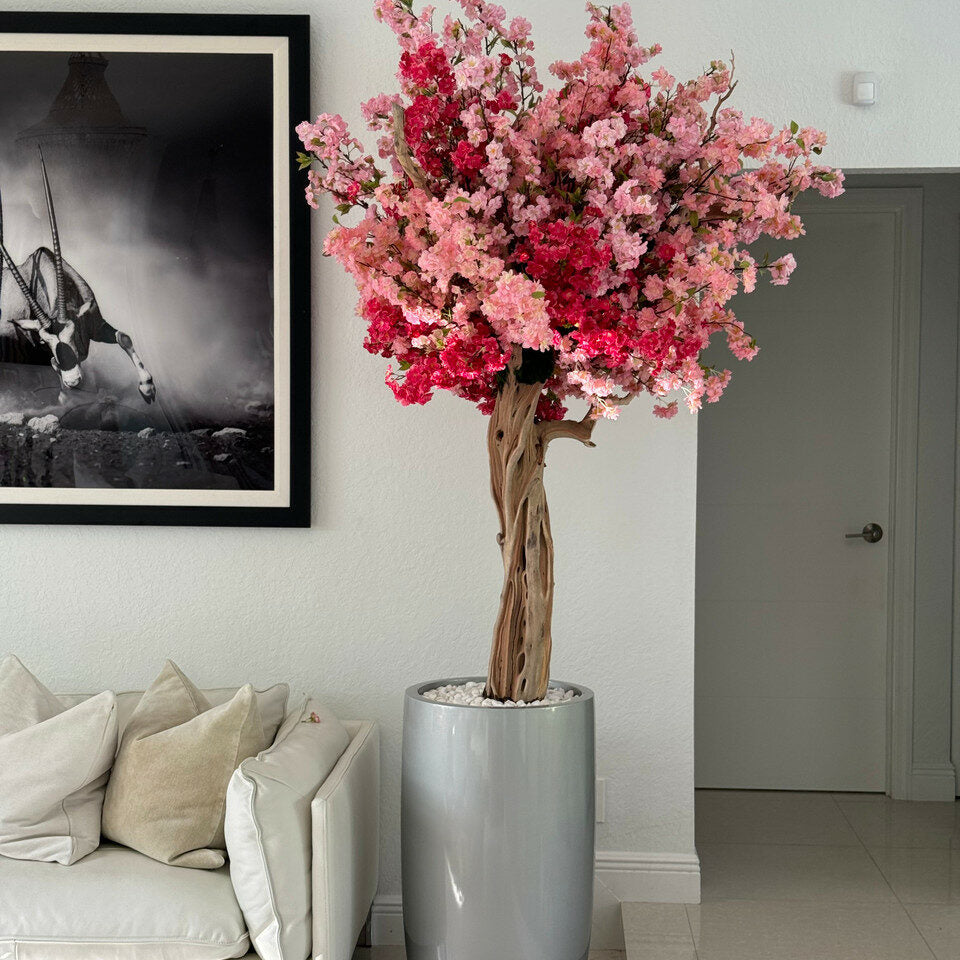 Lisbon Vase in Glossy Silver with Personalized Tri-Colored Pink Cherry Blossoms – Evervale