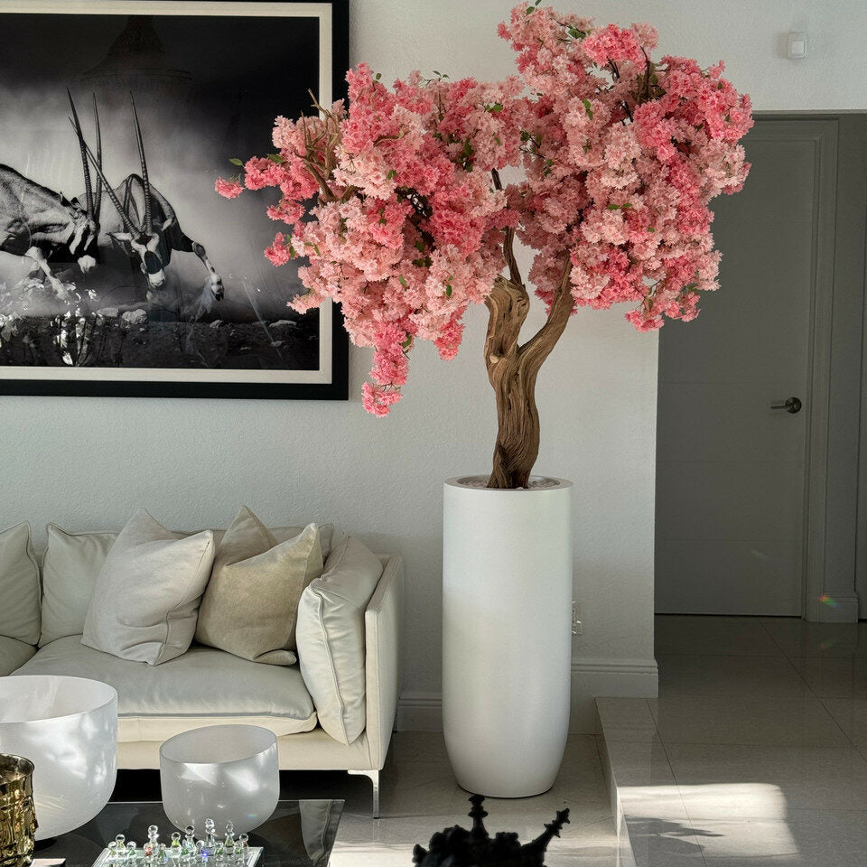 Matte White St. Tropez Vase with Personalized Pink Cherry Blossoms – Evervale