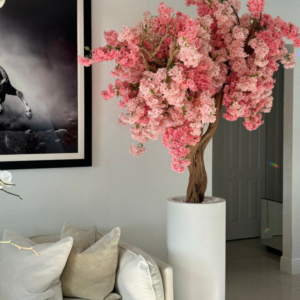 Matte White St. Tropez Vase with Personalized Pink Cherry Blossoms – Evervale