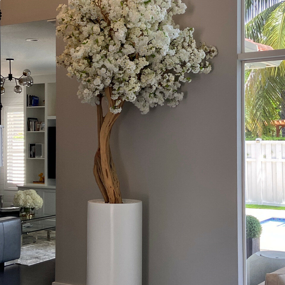 Matte Beige St. Tropez Vase with White Cherry Blossom Tree – Evervale