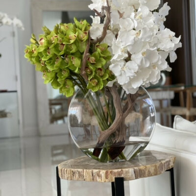Moon Vase with White Vanda Orchids and Green Cymbidiums – Evervale