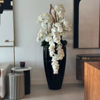 Glossy Black San Jose Vase with Cascading White Orchids – Evervale