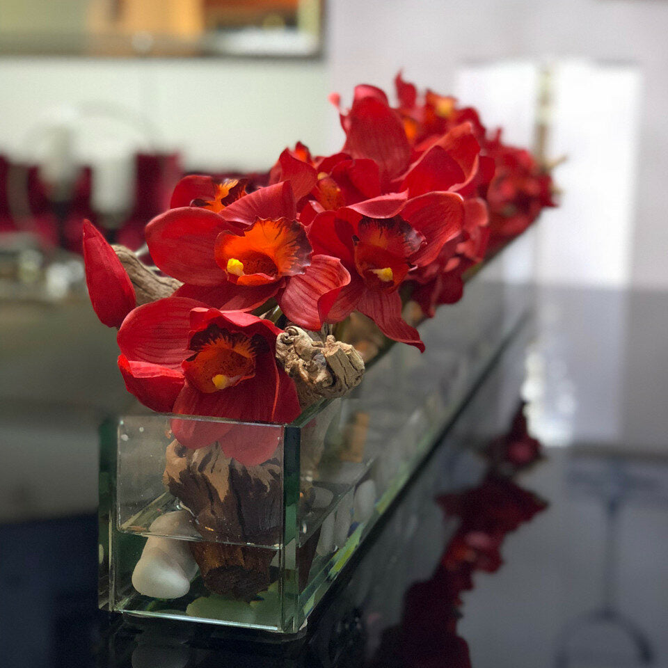 Modern House Glass Vase with Red Cymbidiums – Evervale