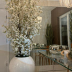 30" Glossy White Globe Vase with White Cherry Blossom Branches – Evervale