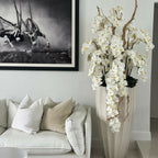 San Jose Vase in sandy Beige with white orchids in waterfall design – Evervale