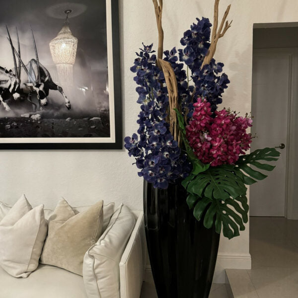 San Jose Vase in Glossy Black with Vanda Orchids – Evervale