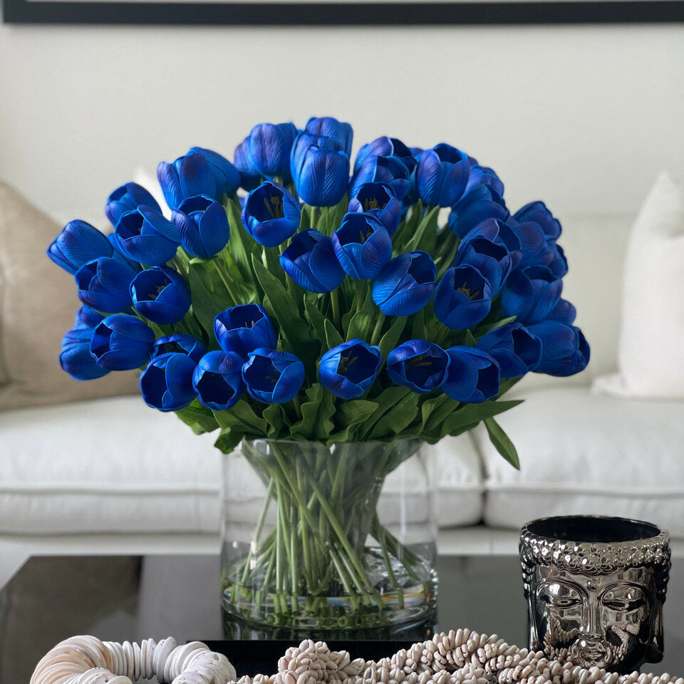 Blue Tulip Arrangement in Large Cylinder Vase – Evervale