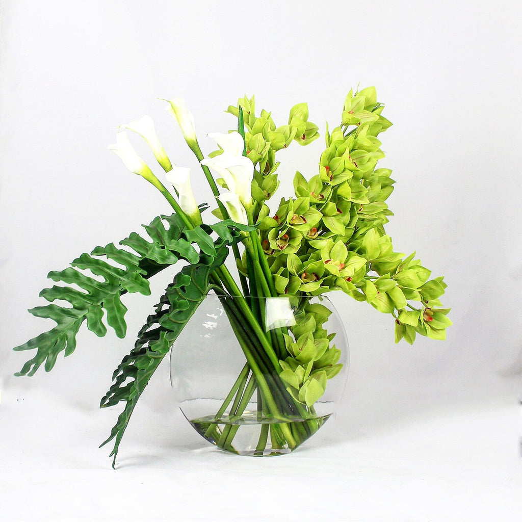 Lunar Vase with Green Cymbidiums and Callas – Evervale