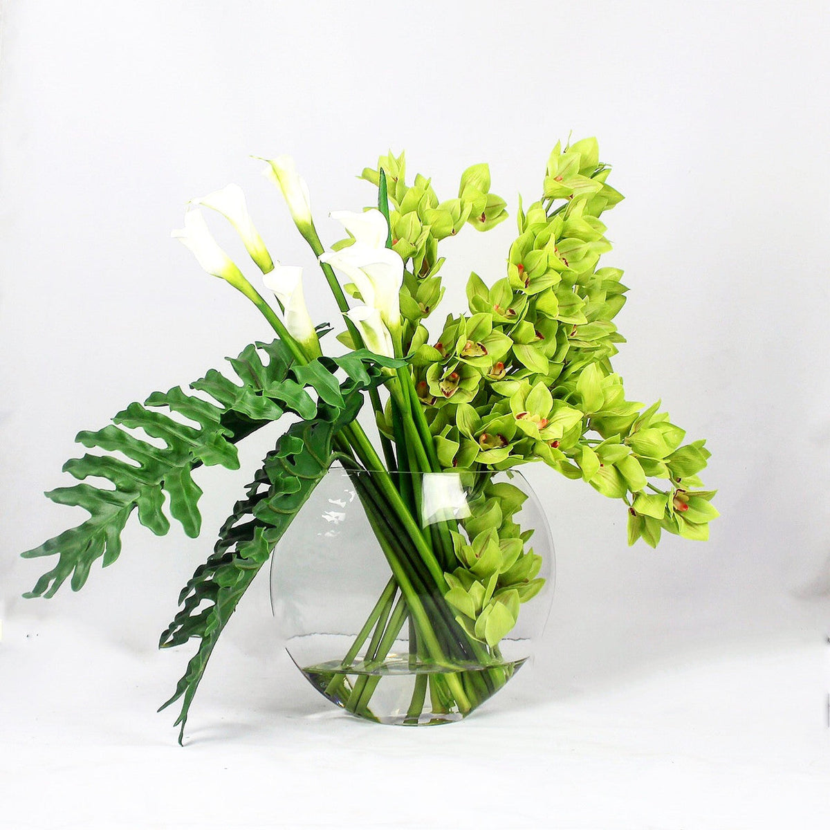 Lunar Vase with Green Cymbidiums and Callas – Evervale