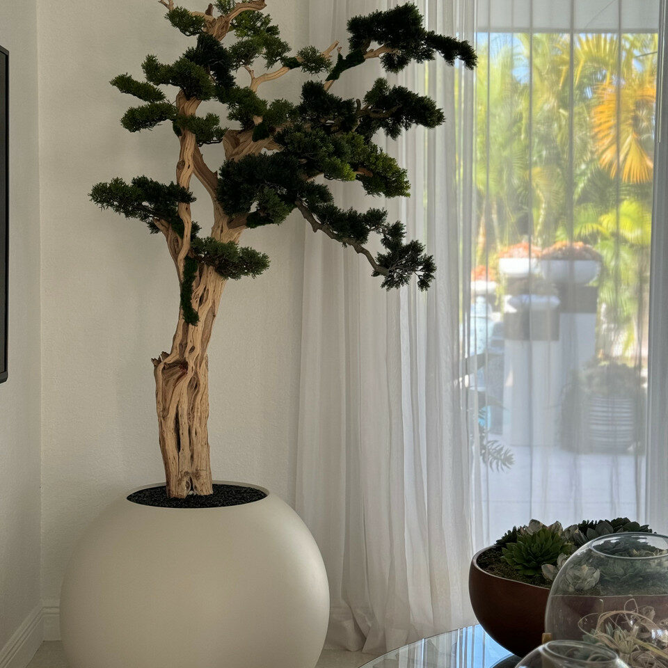 Bonsai Tree in Globe-Shaped Planter – 180 cm, Satin Beige – Evervale