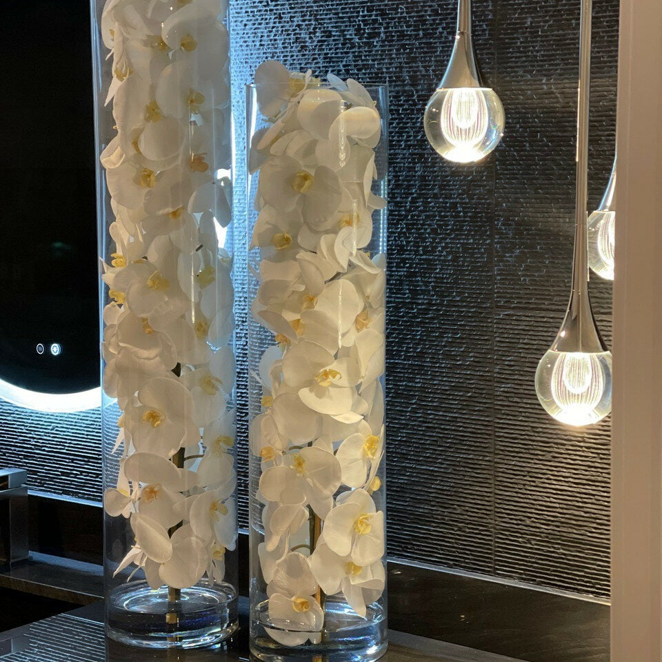 Glass Cylinder with White Phalaenopsis Orchids – Evervale