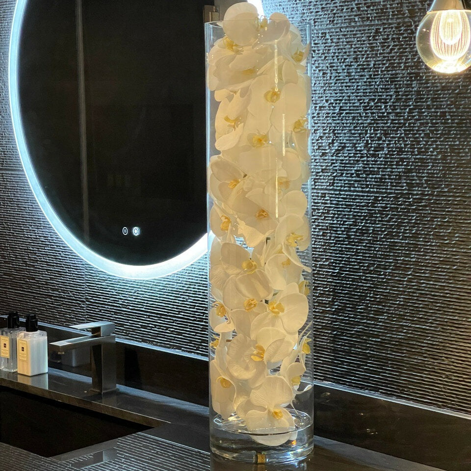 Glass Cylinder with White Phalaenopsis Orchids – Evervale