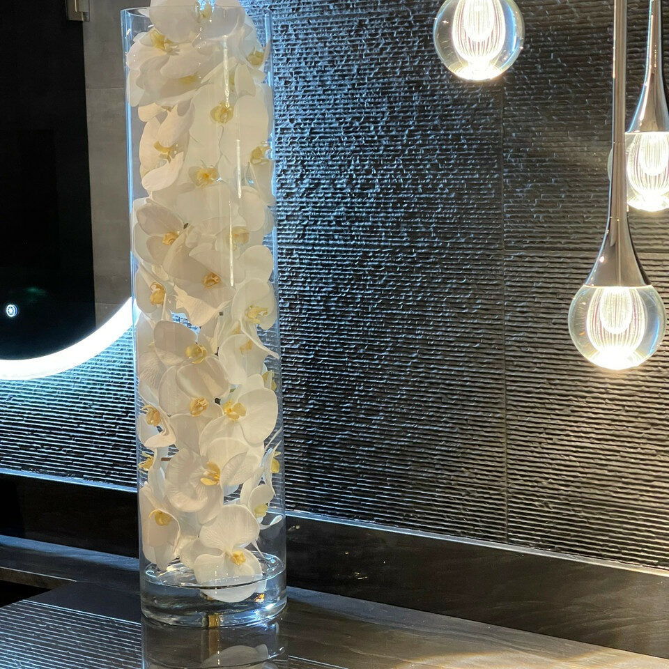 Glass Cylinder with White Phalaenopsis Orchids – Evervale