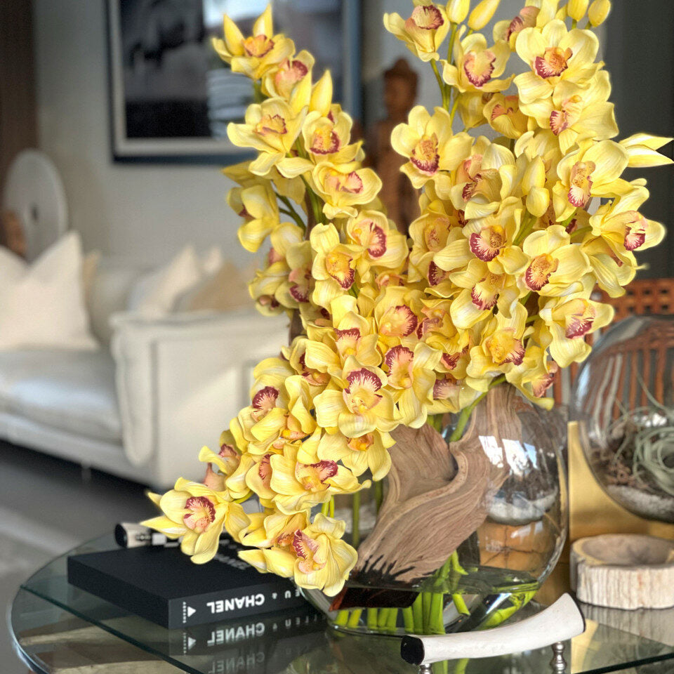 Yellow Cymbidium Orchids in Moon Vase – Evervale