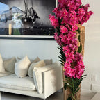 Large Teak Wood Vase with Natural Edges and Pink Vanda Orchids – Evervale