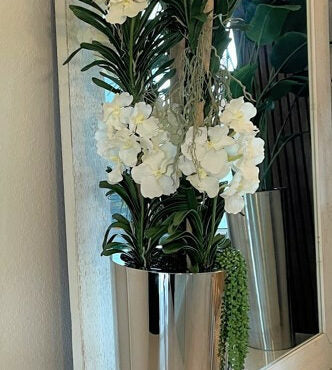 White Vandas in Conical Stainless Steel Planter – Evervale