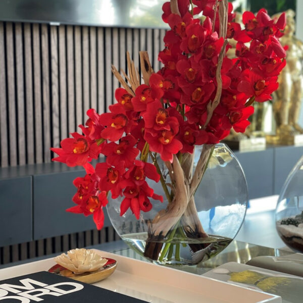 Red Cymbidium Orchids in Moon Planter – Evervale