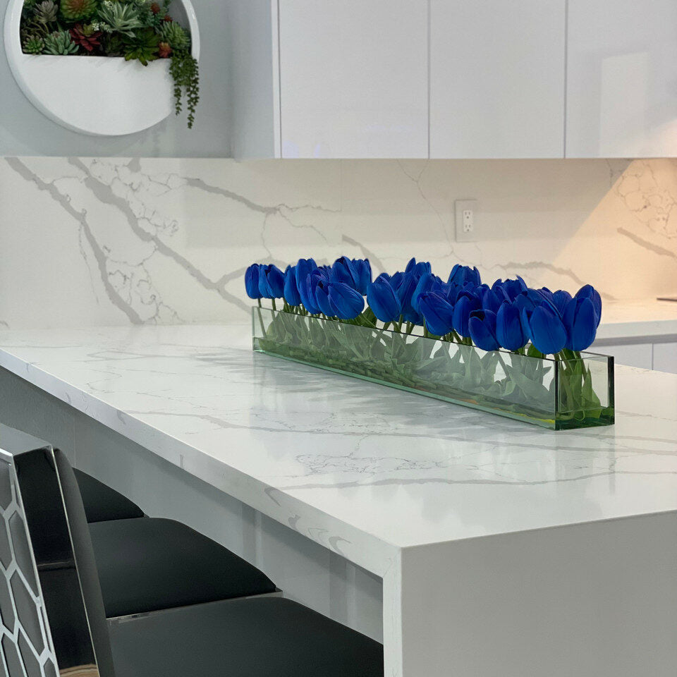 Modern Glass Vase with Blue Tulips – Evervale