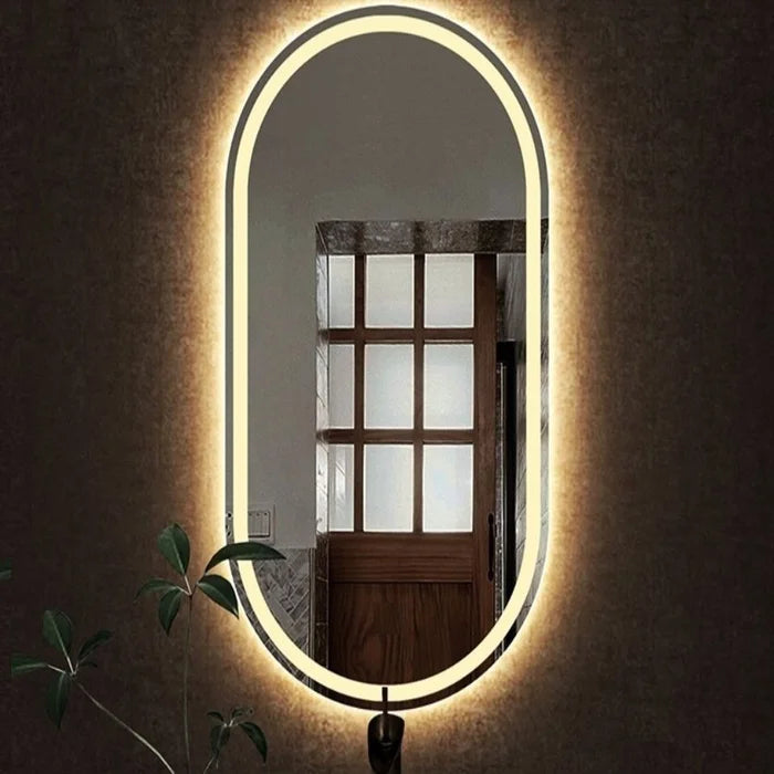 Frosted Oval Mirror with Warm LED - 60 × 150 cm Woodglass Oval – Evervale