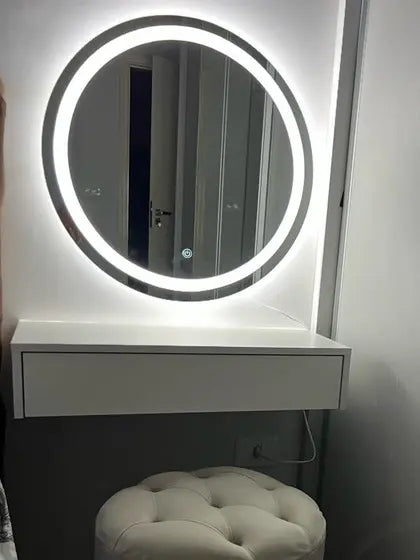 Round FROSTED Mirror with LED Lighting and Touch Screen Button – Evervale