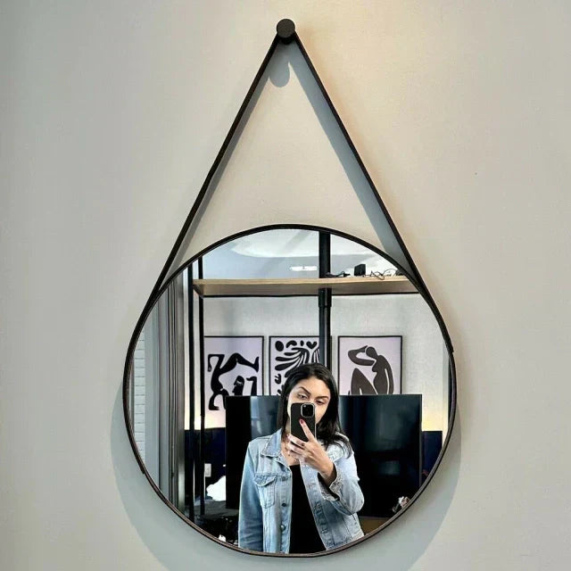 Adnet Leather Mirror 50 cm + Bracket – Evervale