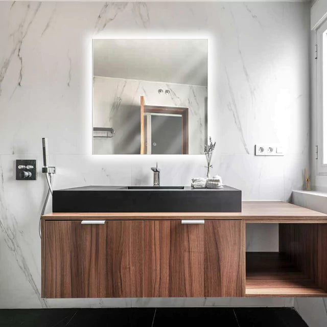 Slim Square Mirror with LED 60 × 60 cm – Evervale