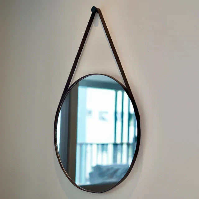 Adnet Leather Mirror 50 cm + Bracket – Evervale